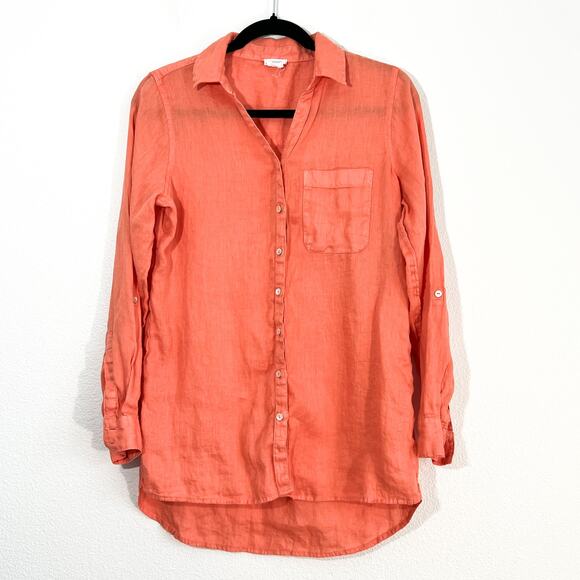 Sigrid Olsen Linen Top Womens L Button Up Summer Beach Coastal Roll Tab Boho - Picture 2 of 7